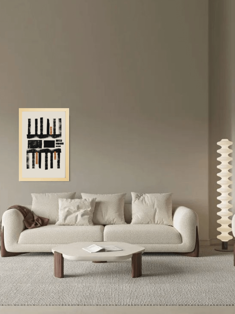 Rustic Grid Framed Matte Art Print | Minimalist Geometric Wall Art | Warm Neutral Tones for Contemporary Spaces product image (1)