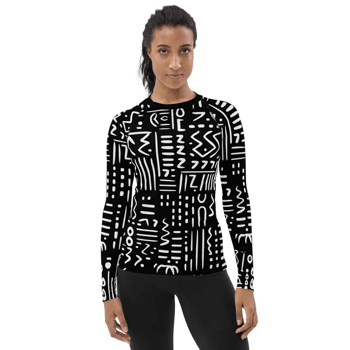 Dynamic Contrast: Black and White African Graphic Design All-Over Print Women's Rash Guard product image (1)