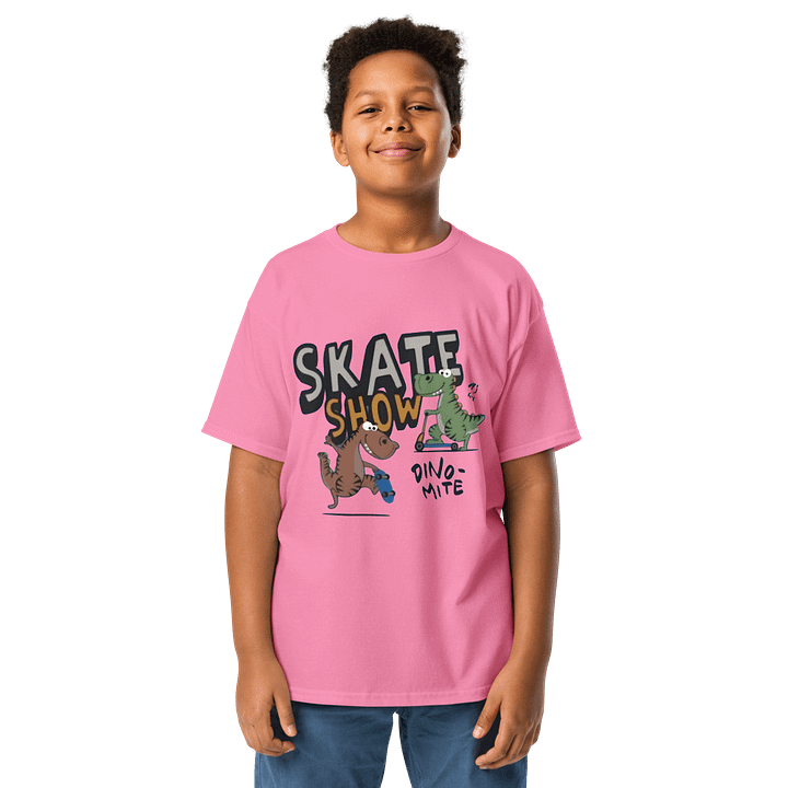 Kids T-Shirt Dinosaur Riding Skater Printed product image (1)