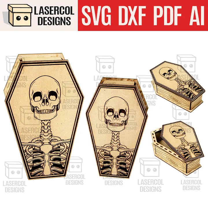 Halloween Coffin Box Set 1 (2 Sizes) - Laser Cut Files product image (1)