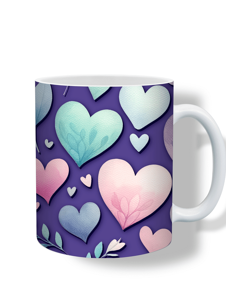 (Grape) Colorful Hearts 11oz Coffee Mug – Cute and Romantic Love-Themed Ceramic Cup – Perfect for Valentine's Day, Anniversaries, or Daily Use" product image (1)