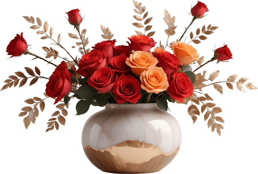 Golden Elegance – Marble and Gold Rose Vase PNG product image (1)