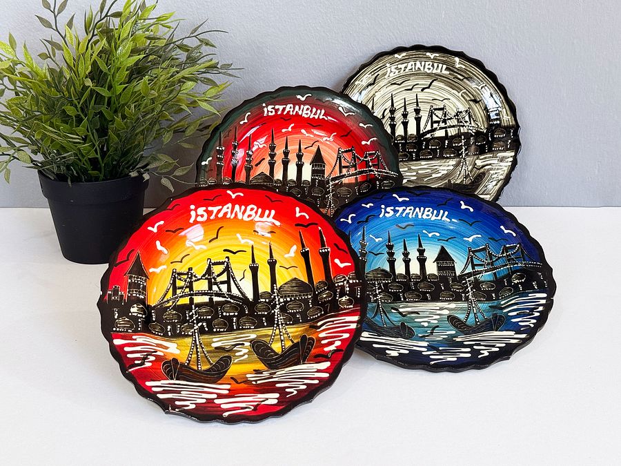 Ceramic decor plate, Istanbul (red, 18 cm) — handmade pottery, handmade ceramic, home decor, handmade gift, Turkish ceramic product image (7)