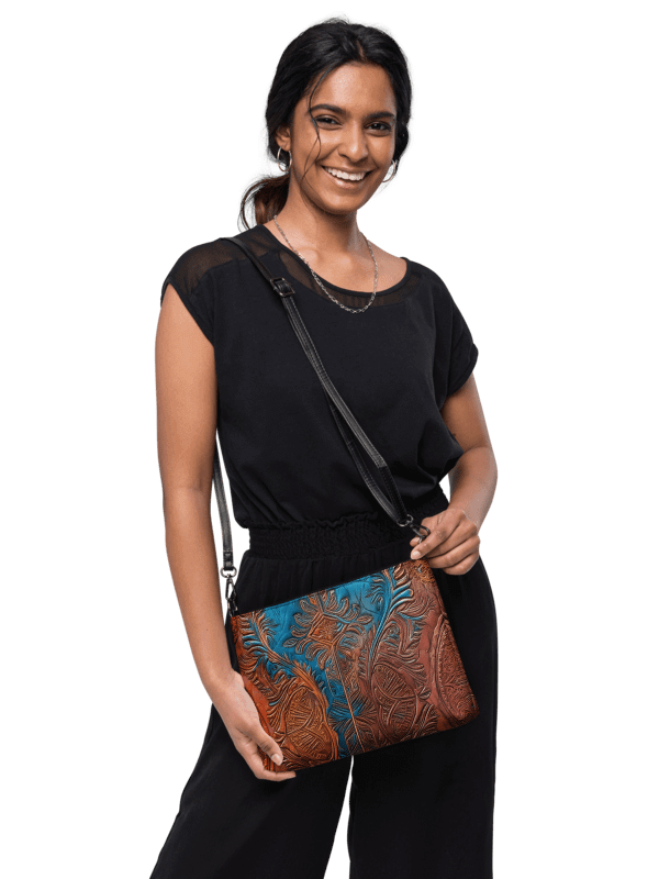 Burnt Orange, Sienna & Teal Mandala Inspired Painted Crossbody Bag product image (1)