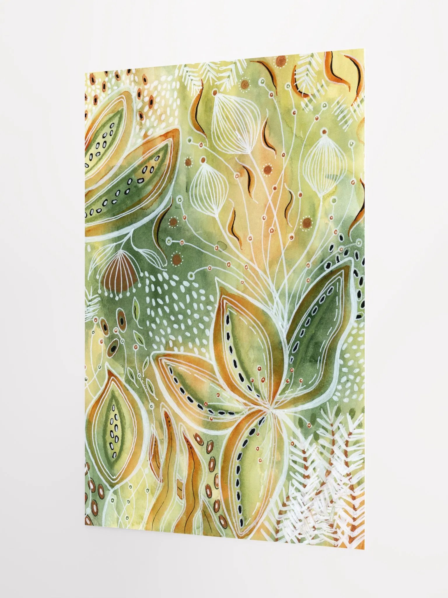 Intuitive Watercolor & Ink Painting in Soft Greens and Burnt Sienna product image (3)