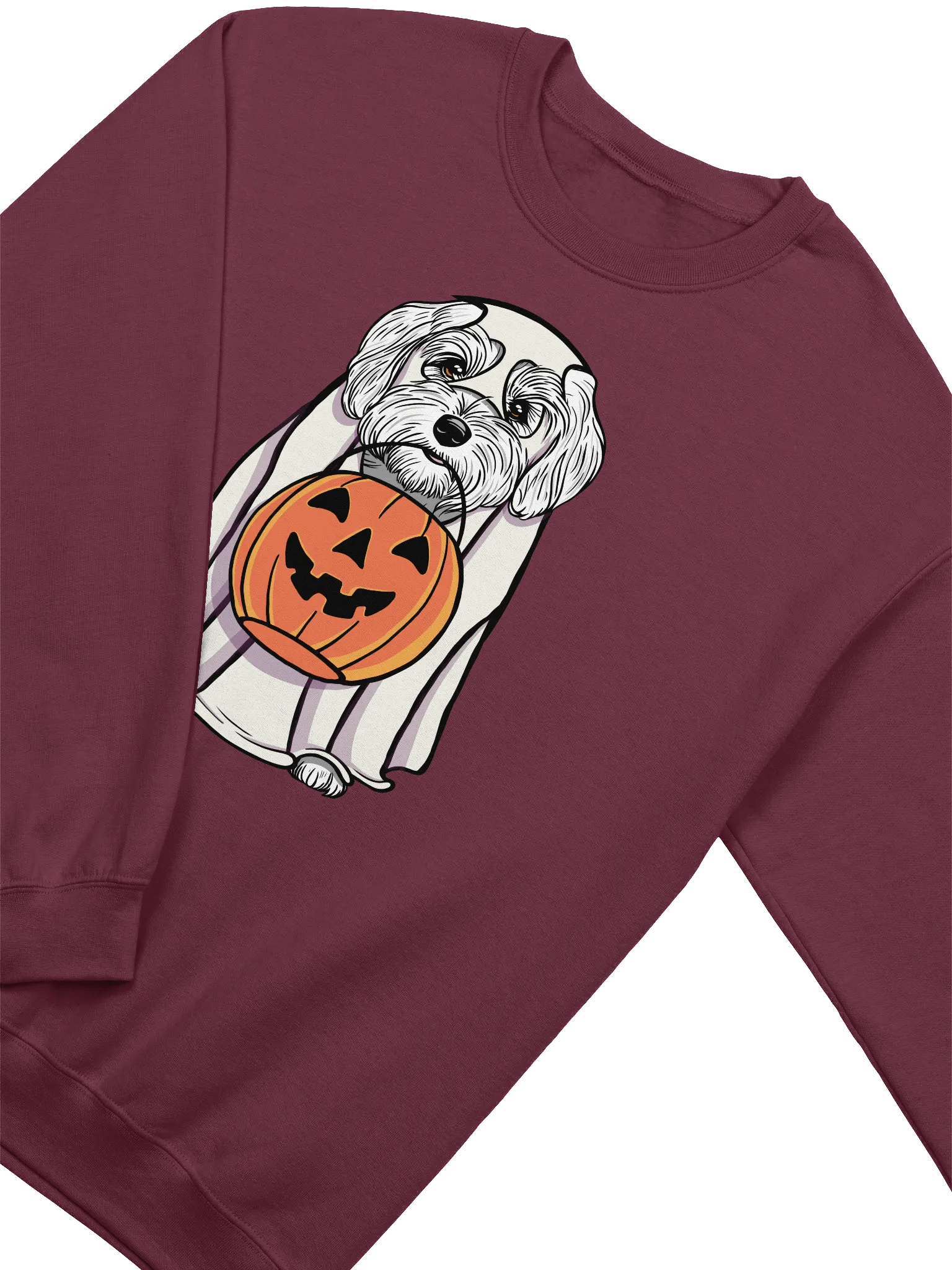 Funny Halloween Havanese(White) Sweatshirt | Funny Havanese Wearing a Ghost Costume and Holding a Pumpkin Basket product image (13)