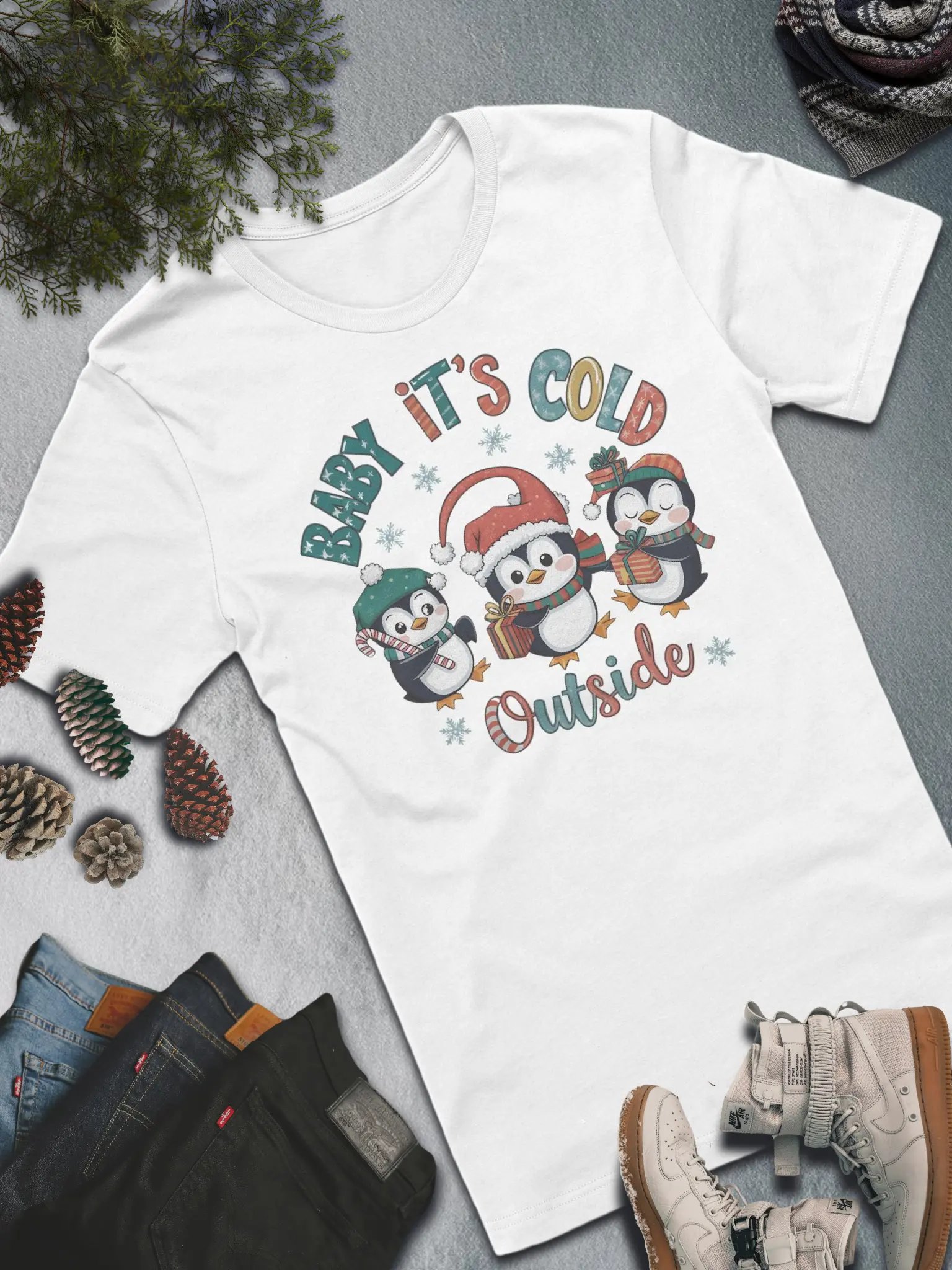 Baby It's Cold Outside Penguin T-Shirt – Festive and Cute Winter Fashion product image (1)