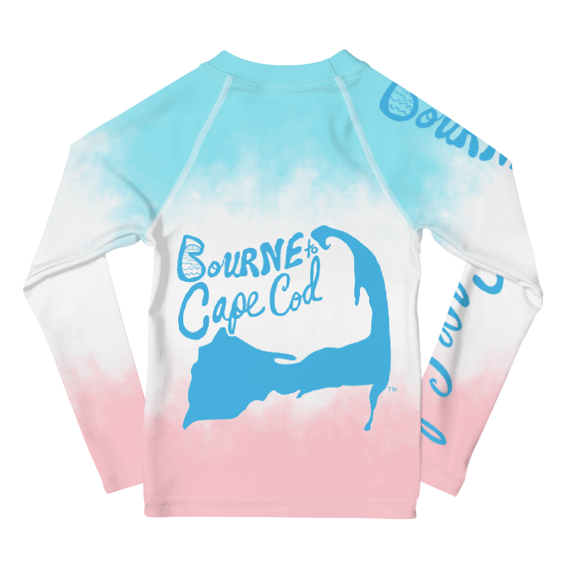 Boys' | Little KIDS | Rash Guard | BRN.2C.C.™ Front Print | BOURNE to Cape Cod™ Back & Sleeve Logo | Coastal UV Shirt for Active Kids | Slim Fit Swim Top | Blue Logo on Patriotic Pastels product image (2)