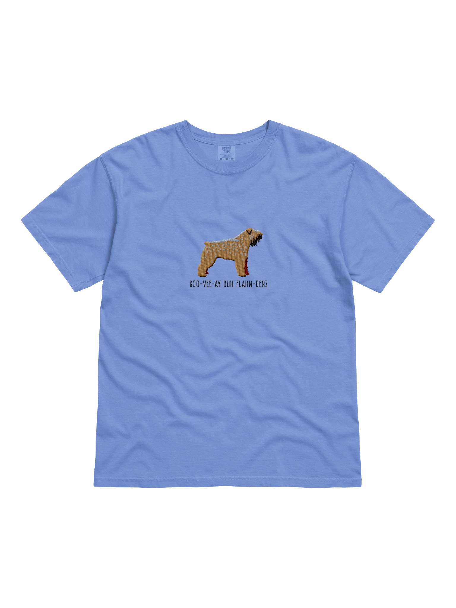 Boo-Vee-Ay Duh Flahn-Derz T-Shirt(Embroidered) of a Bouvier des Flandres(Brown) product image (1)