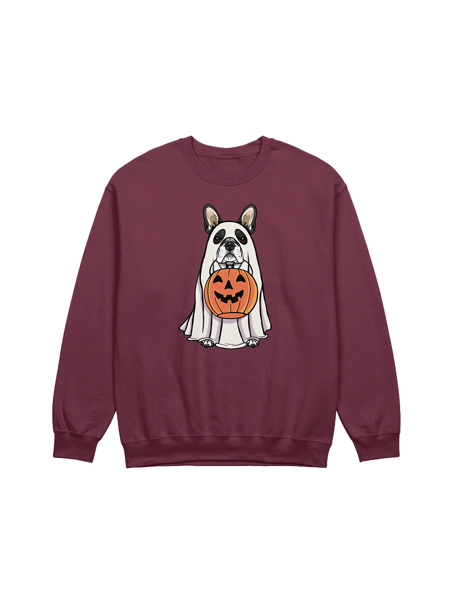 Funny Halloween Boston Terrier Sweatshirt | Funny Boston Terrier Wearing a Ghost Costume and Holding a Pumpkin Basket product image (8)