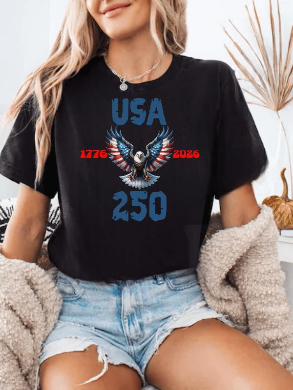 USA Eagle 250 Patriotic T-Shirt | Unisex Tee Shirt Semiquincentennial Salute to America | 1776-2026 Anniversary| Black, Navy & white product image (1)