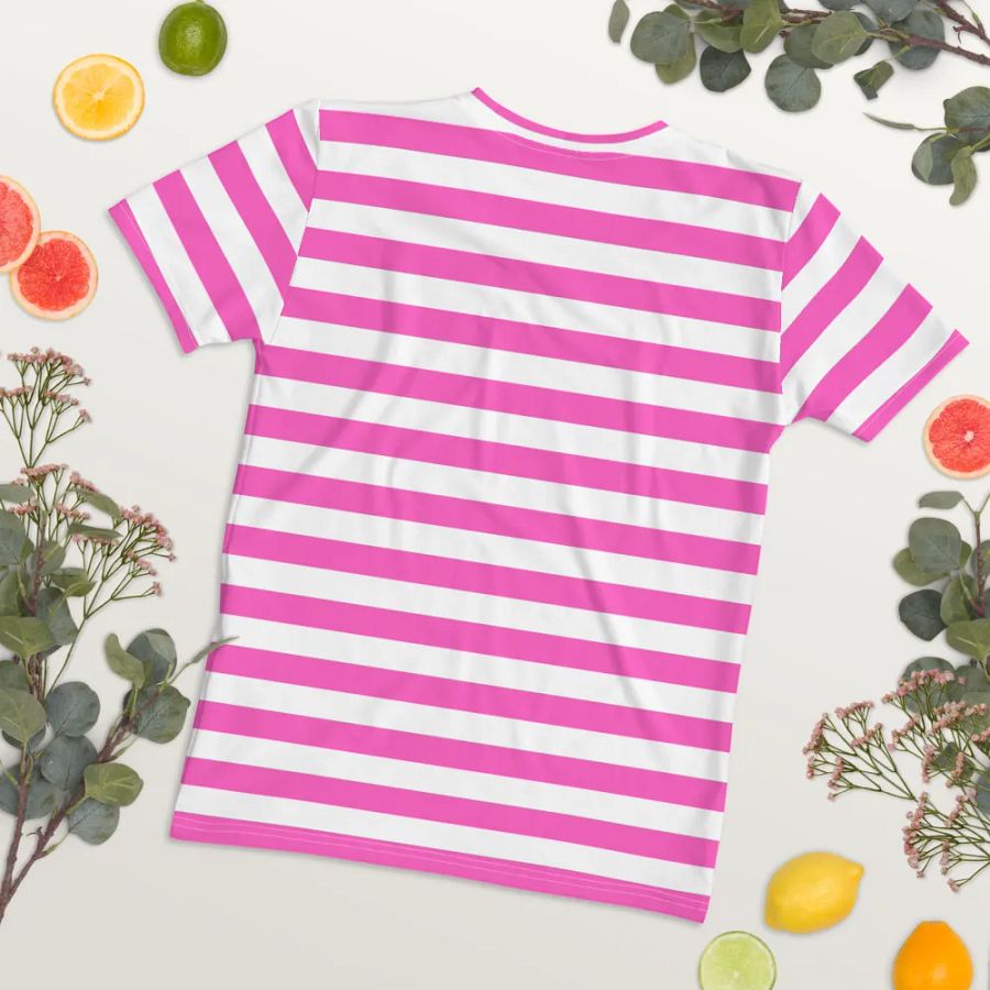 Whimsical Eyes Butterfly Women's Pink Stripped T-Shirt product image (12)