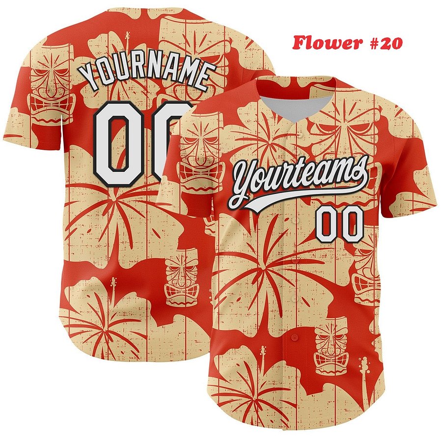 Authentic Baseball Jersey, Custom Baseball Jersey, Personalized Sport Jersey, Hawaiian Colorful, Multi Beautiful Flowers, Number product image (189)