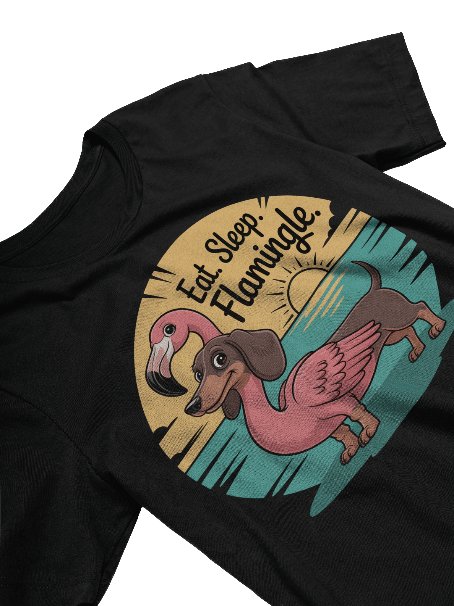 "Eat. Sleep. Flamingle." Dachshund Flamingo Hybrid T-Shirt product image (3)