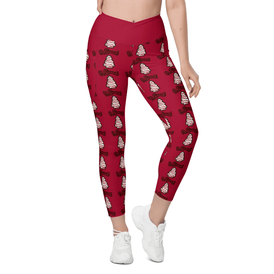 Vanilla Holiday Snack Cake All-Over Print Red Crossover Leggings with Pockets product image (1)