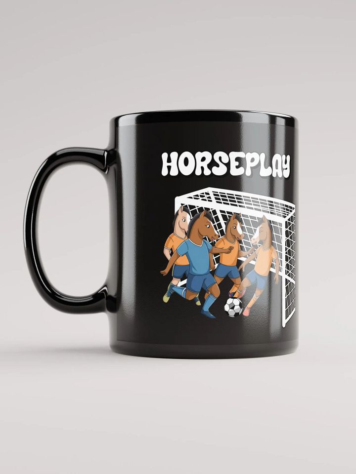 Horseplay - Horses Playing Soccer - Funny Wordplay Black Coffee Mug product image (6)