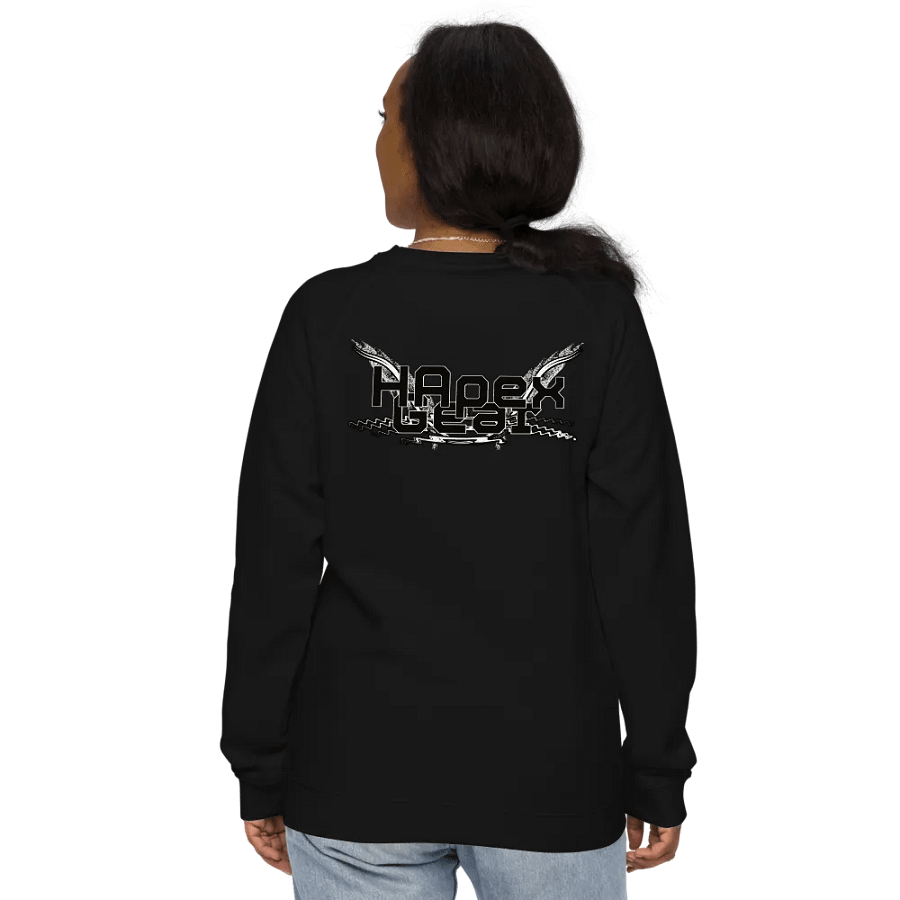 Unisex Organic Raglan Sweatshirt - Black HApex Gear White Logo product image (12)