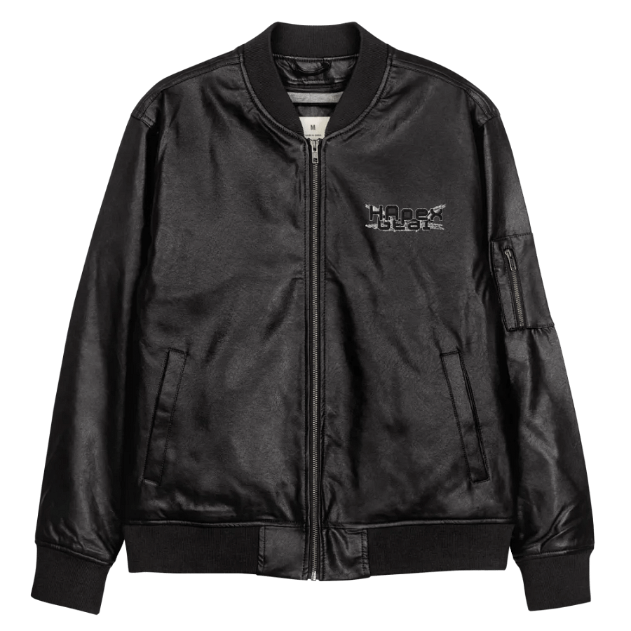 Faux Leather Bomber Jacket - Embroidered - Black HApex Gear Black Logo product image (11)