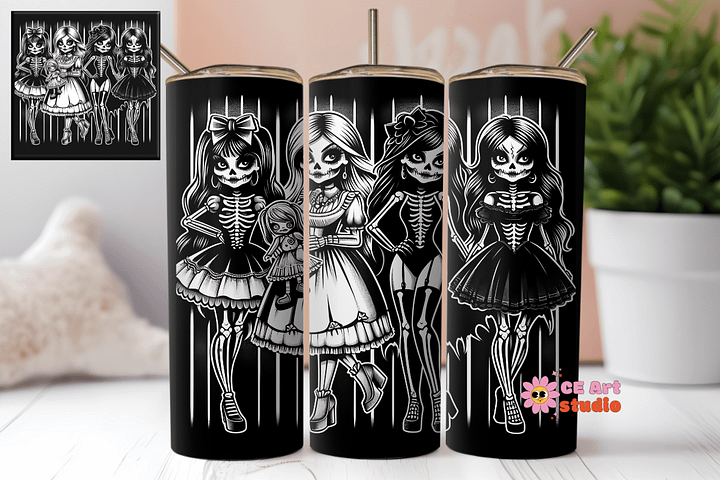 Black Sassy Girls Doll Tumbler Wrap PNG product image (1)