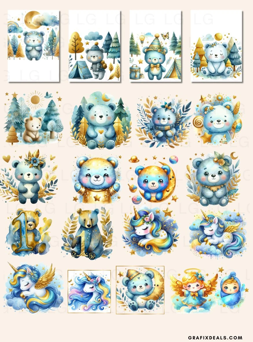 42 x Kids Graphics Bundle - Unicorns Bears Mermaids Fairies Angels - Commercial Use product image (2)