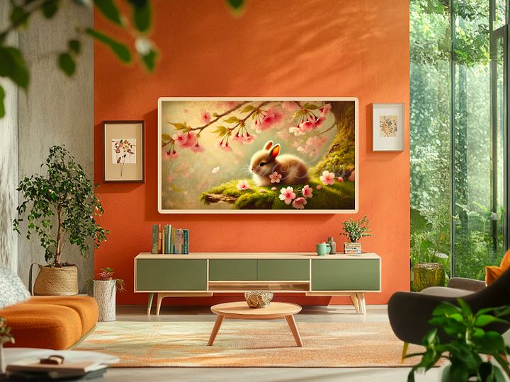 Spring Samsung Frame TV Art, Cherry Blossom Bunny Painting, Easter, Digital Download product image (2)