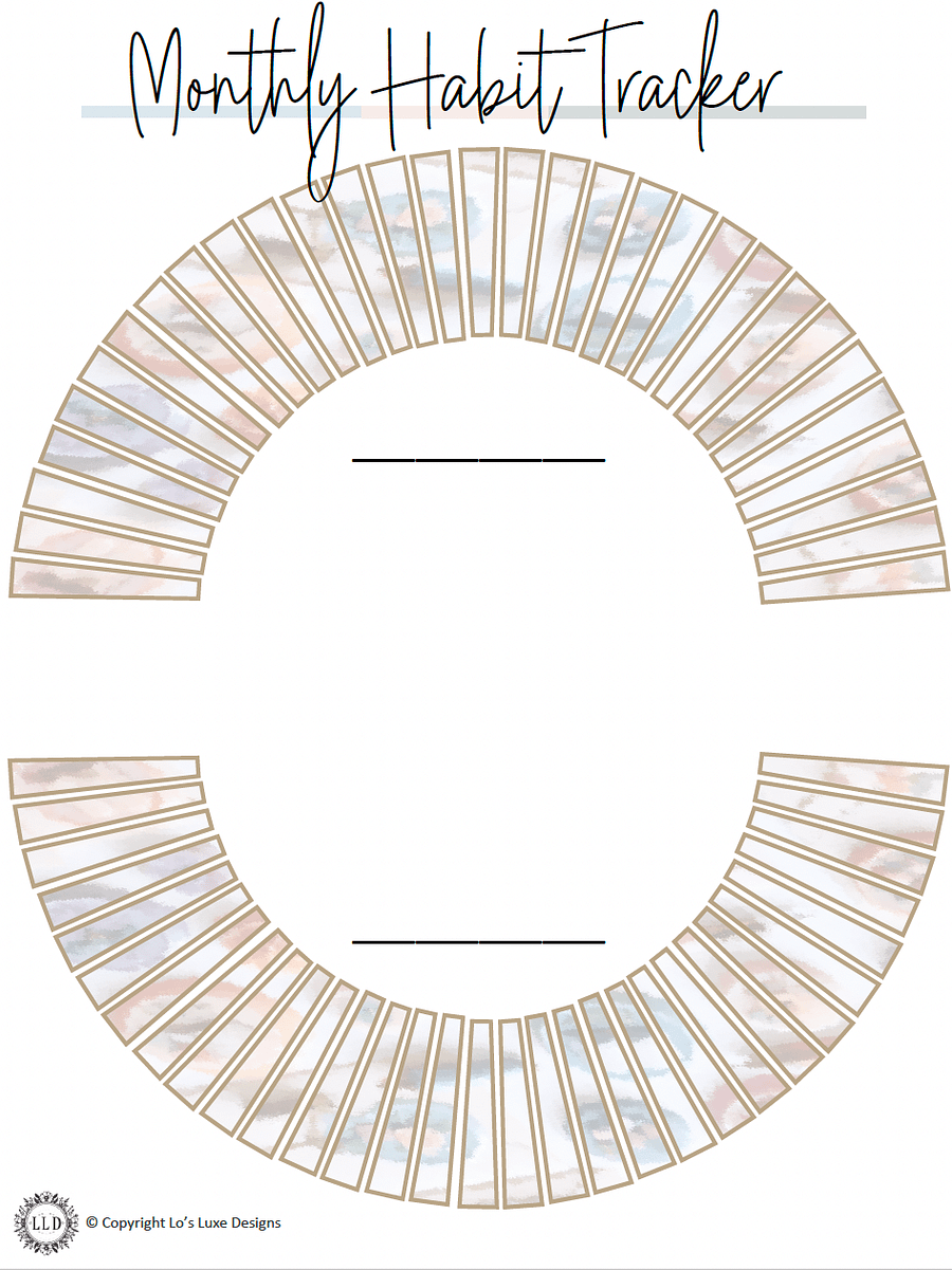 Monthly Habit Tracker - Vintage Semi Circle - 8.5x11 Printable product image (1)