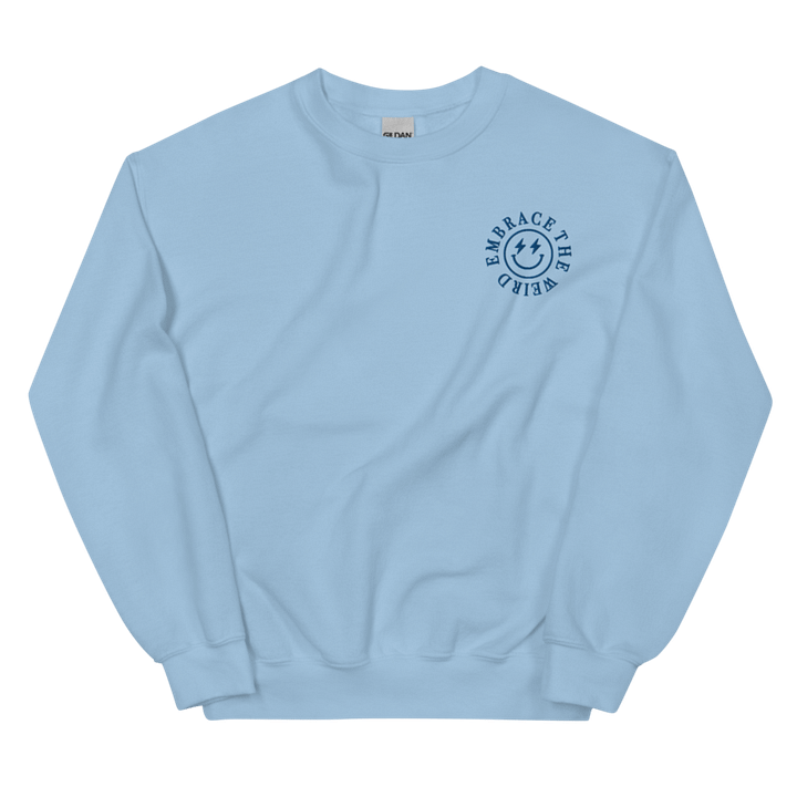 'Embrace The Weird' Crewneck - Light Blue with Royal Embroidery product image (1)