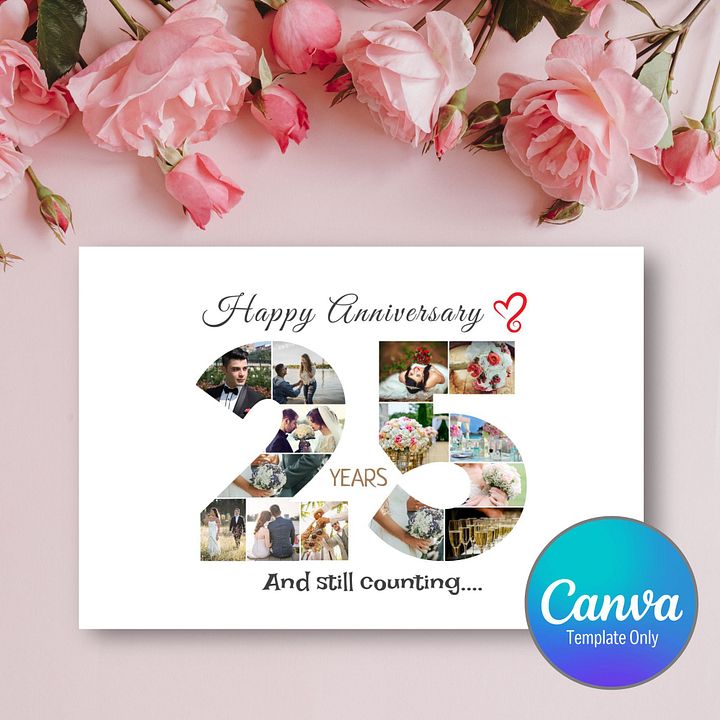 25 Year Anniversary Photo Card Editable Canva Template product image (1)