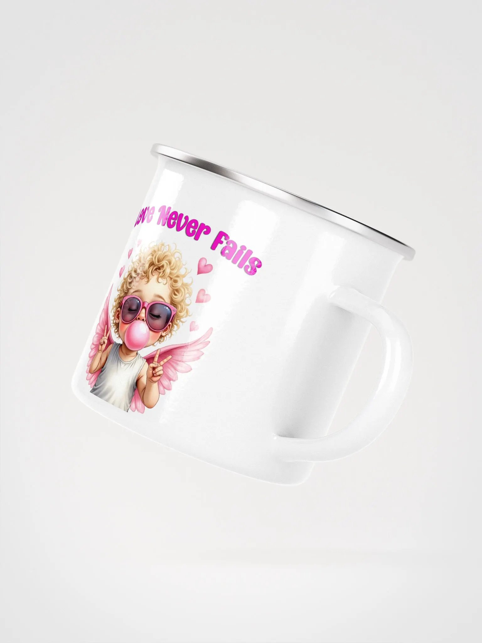 Love Never Fails Valentine Retro Cupid Valentine's Day Enamel Mug product image (3)