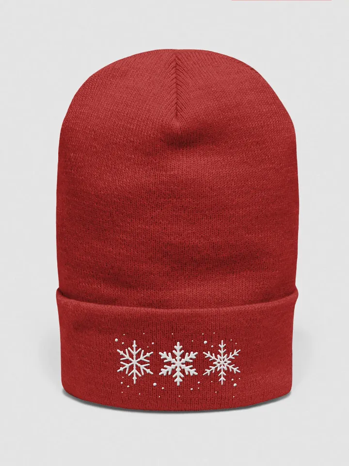 White Snowflakes Embroidered Cuffed Beanie product image (1)