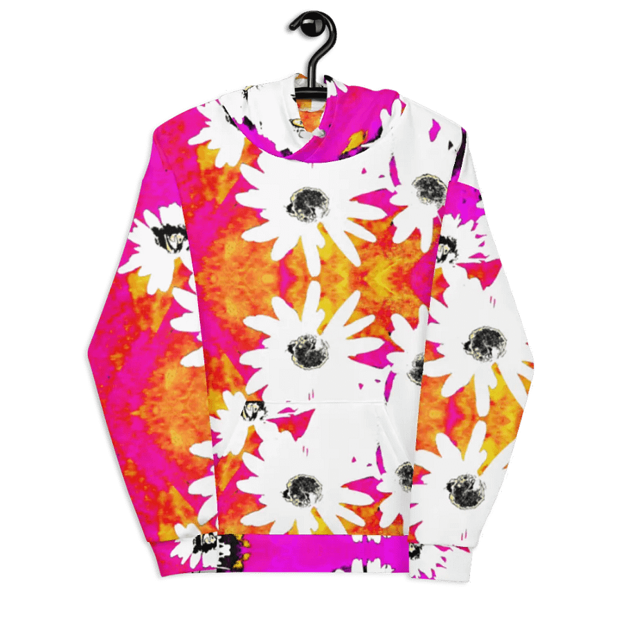Abstract Vibrant Colourful Daises Unisex All Over Print Pull Over Hoodie product image (9)