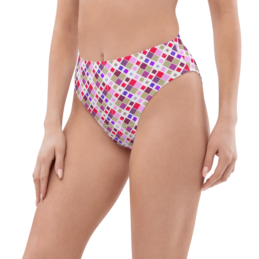 Colorful Square Pattern Design High Waist Bikini Bottom - V2 product image (8)