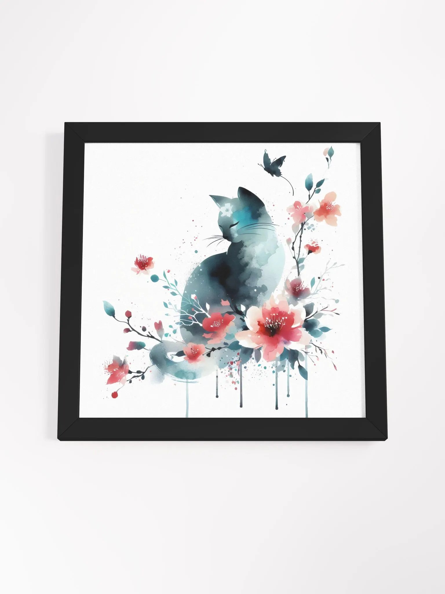 Elegant Watercolor Cat with Blossoms - Wall Art product image (14)