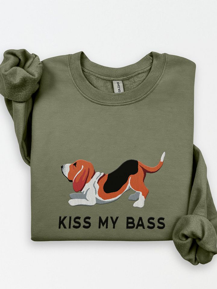 Kiss My Bass(2) Sweatshirt (Embroidered) of a Basset Hound product image (1)