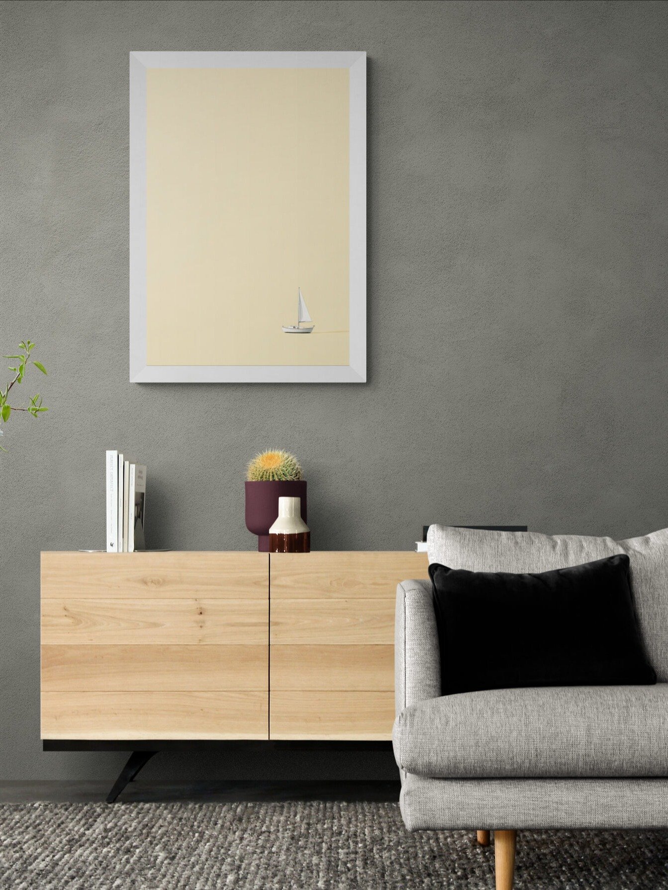 Tiny Sailboat on a Light Yellow Sea product image (1)
