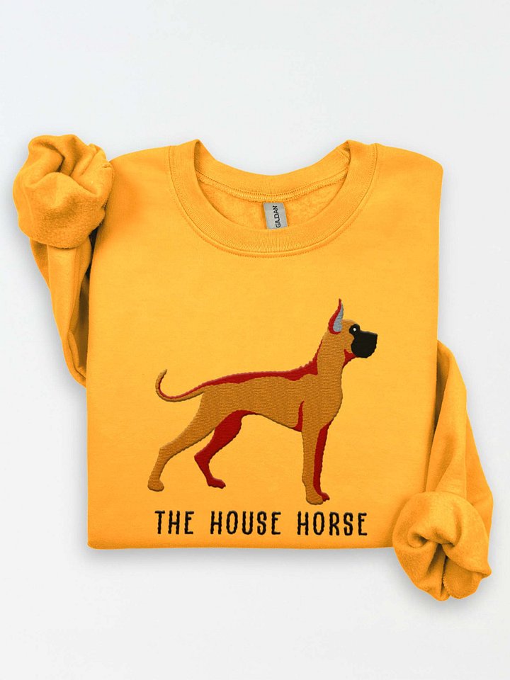 The House Horse Sweatshirt (Embroidered) of a Great Dane(Tan, Black Mask & Cropped Ears) product image (1)