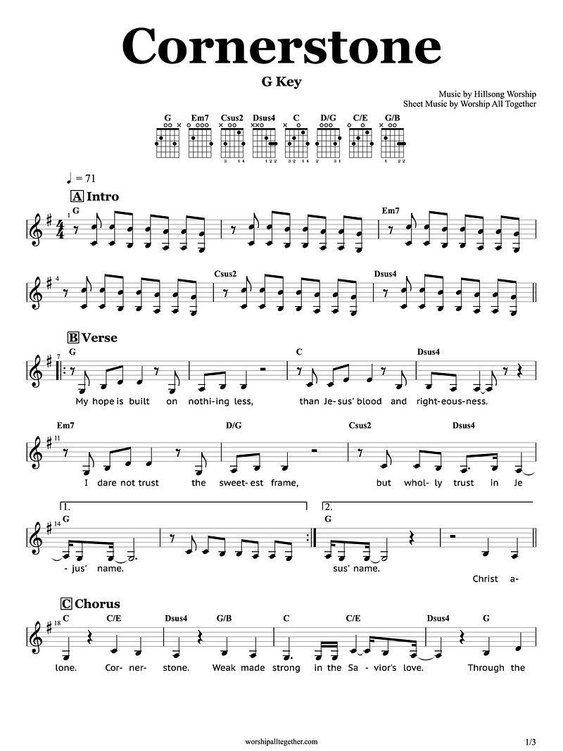 Cornerstone (G Key) - Hillsong Worship | Sheet Music, Chord, Lyrics