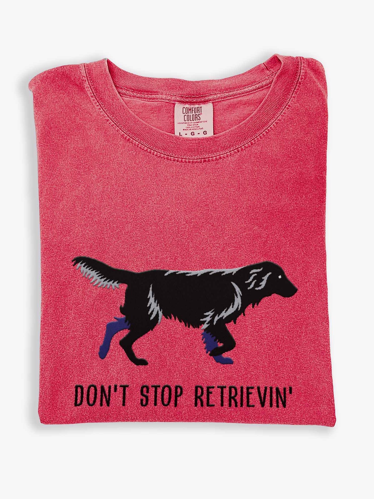 Don't Stop Retrievin' T-Shirt(Embroidered) of a Flat-Coated Retriever(Black) product image (1)