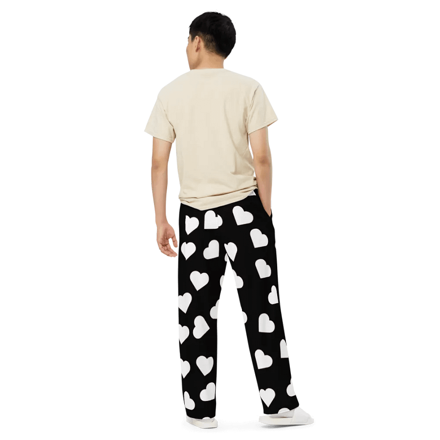 Love Pattern 5 Black and White Unisex Wide Leg Trousers product image (5)