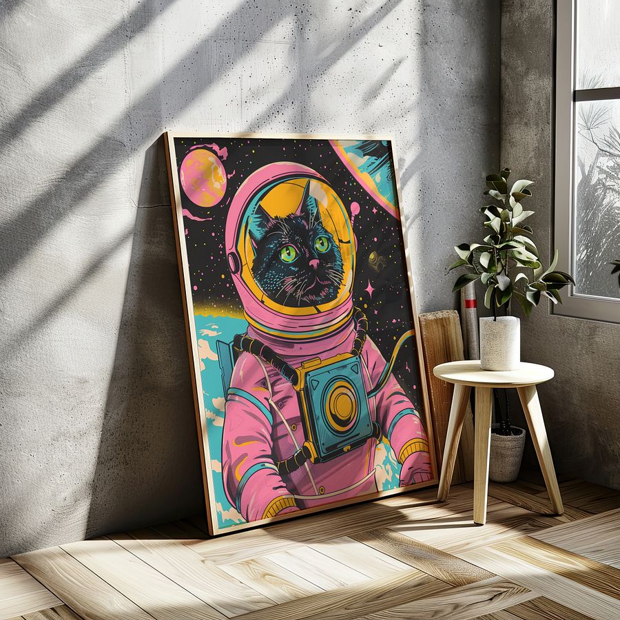 Astronaut Cat in Space Retro Wall Art Print product image (25)