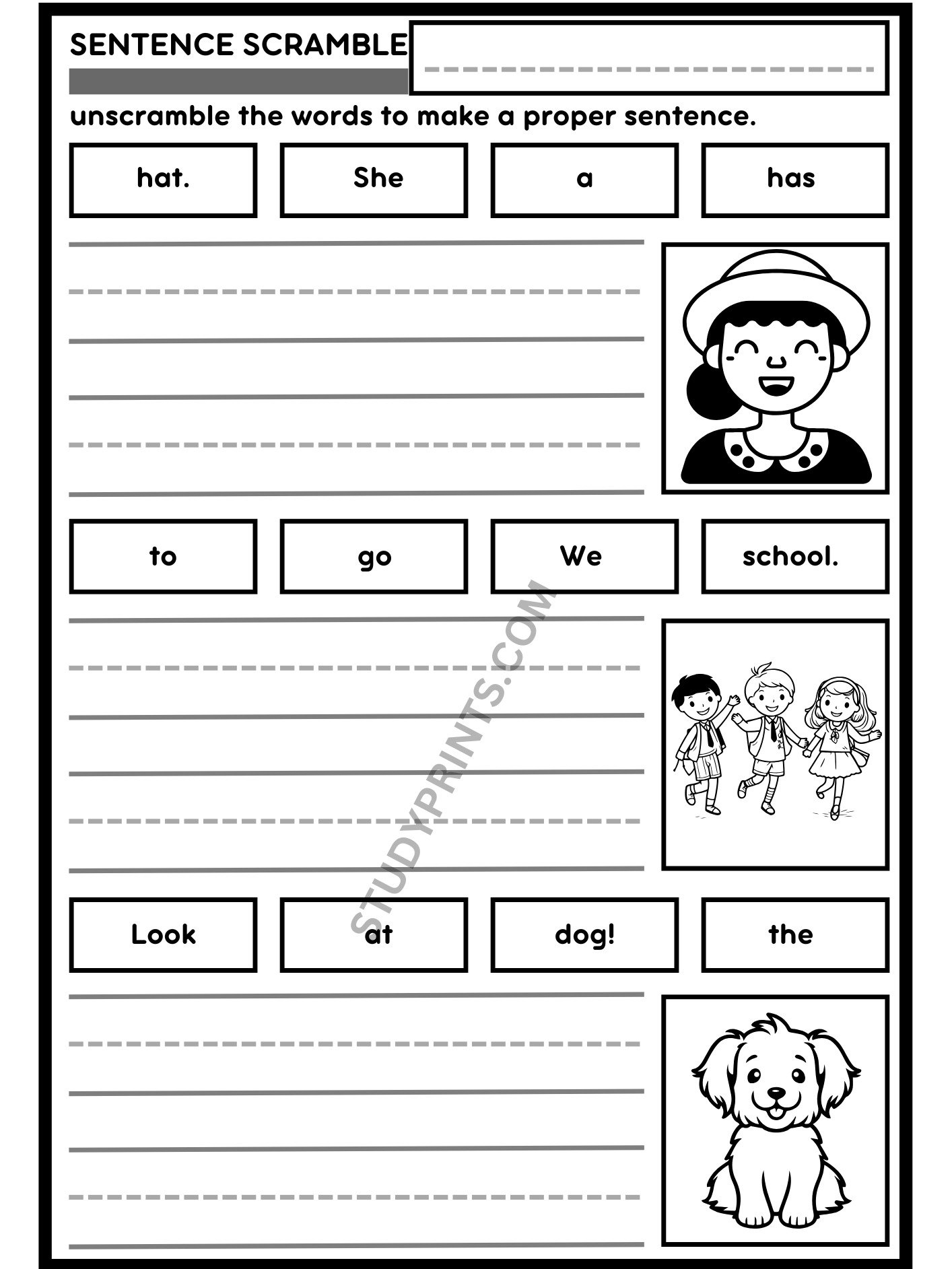 sentence scramble WORKSHEETS for KINDERGARTEN printable product image (2)