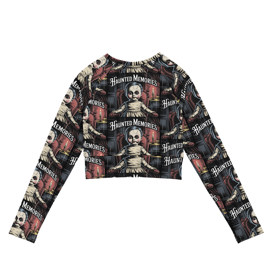 Midnight Veil Designs Gothic All-Over Print Long Sleeve Crop Top - Haunted Memories Black product image (7)
