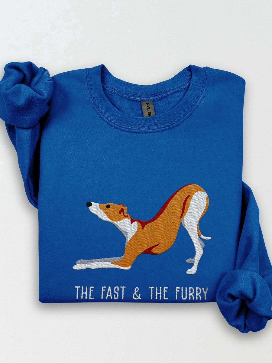 The Fast & the Furry Sweatshirt (Embroidered) of an Italian Greyhound(Brown & White) product image (1)