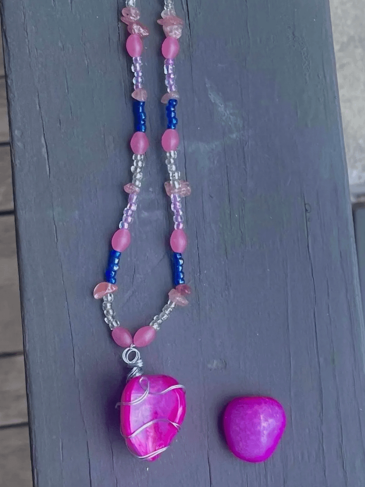 Pink Agate and Rose Quartz Silver Wrapped Necklace product image (1)