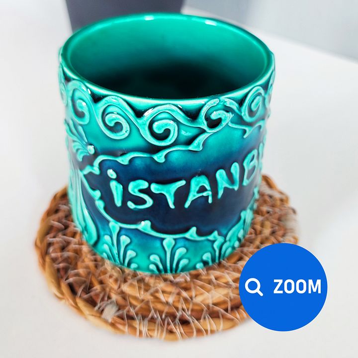 ☕ Ceramic small coffee mug, turquoise/green/emerald mug — handmade pottery product image (2)