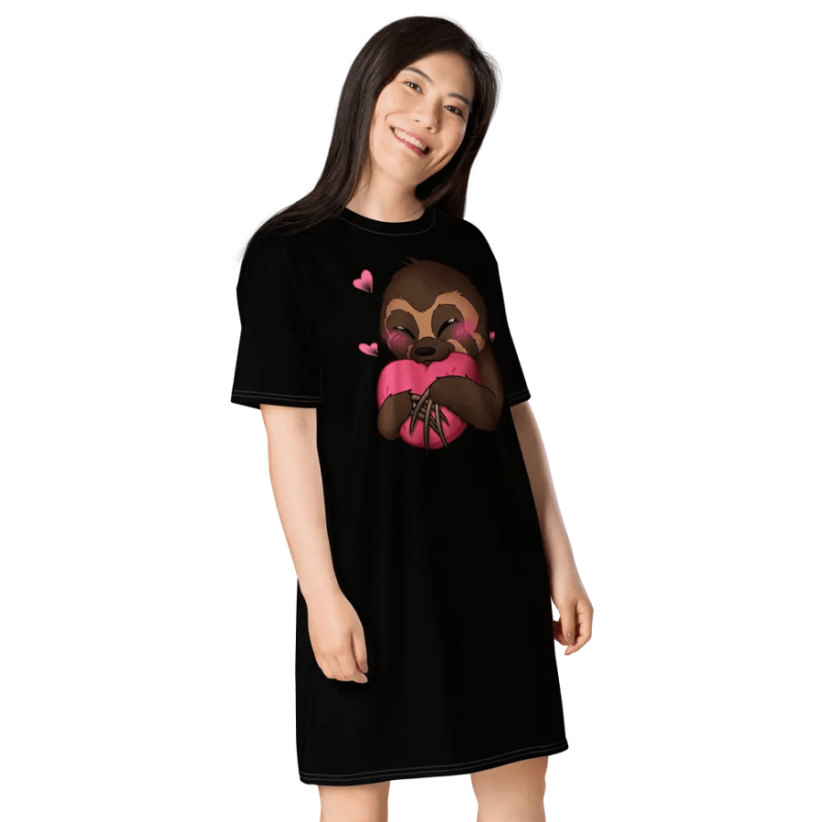 Black Blushing Sloth Love T-Shirt Dress product image (4)