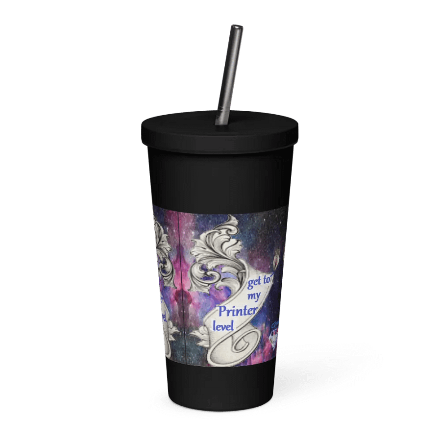 Isolierbecher mit Strohhalm, get to my Printer level Motiv product image (3)