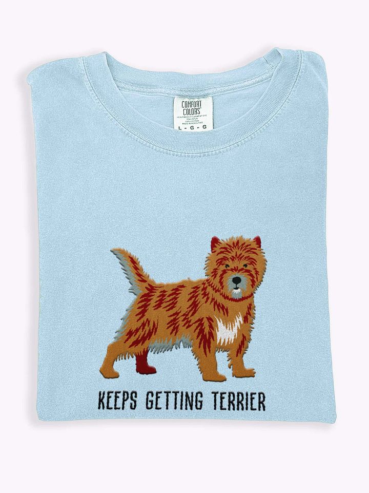 Keeps Getting Terrier T-Shirt(Embroidered) of a Cairn Terrier(Brindle) product image (1)