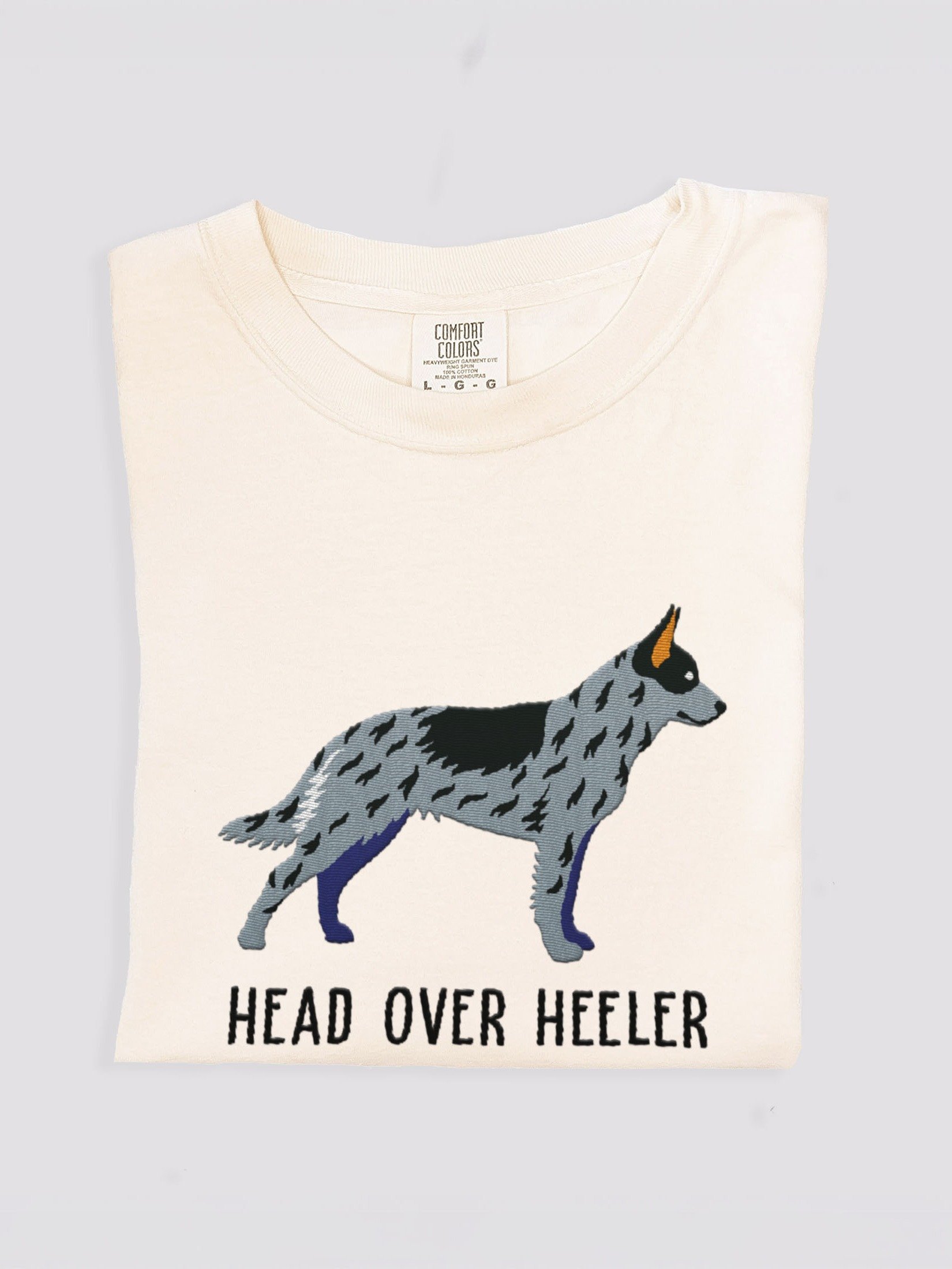 Head Over Heeler T-Shirt(Embroidered) of an Australian Cattle Dog(Blue Heeler) product image (1)