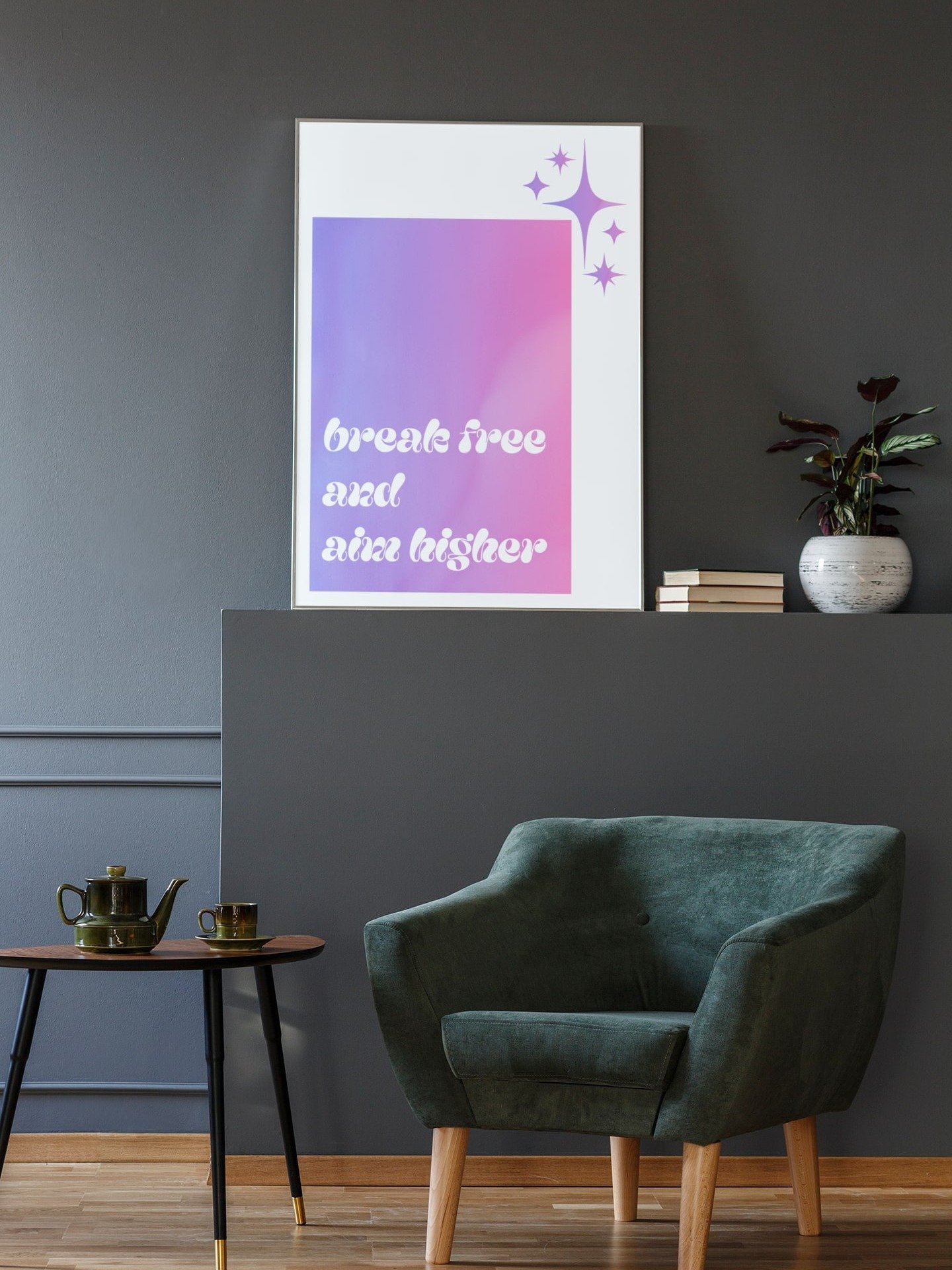 Aim Higher Inspirational Quote, Break Free Motivational Print, Purple Gradient Wall Art, Office Decor, Encouragement Gift Shiny Stars Poster product image (2)